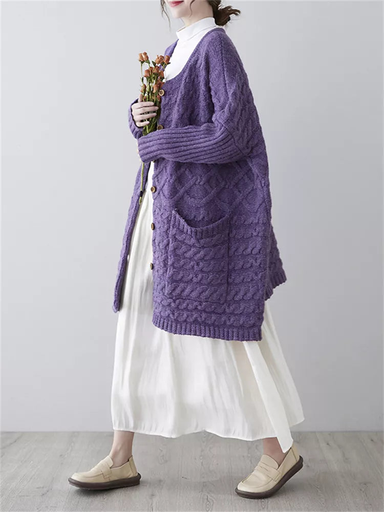 Fashion Purple Plus-Size Knit Cardigan for Women