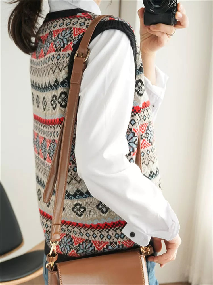 90s Vintage Style Geometric Sweater Tank - Preppy Academia Aesthetic