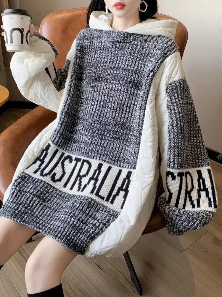Oversized Color-block Hooded Sweater - Graphic Sleeve Streetwear Pullover