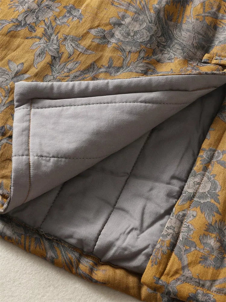 Gesteppte Weste im orientalischen Stil mit Blumenmuster - Zen-Baumwollweste mit Stehkragen