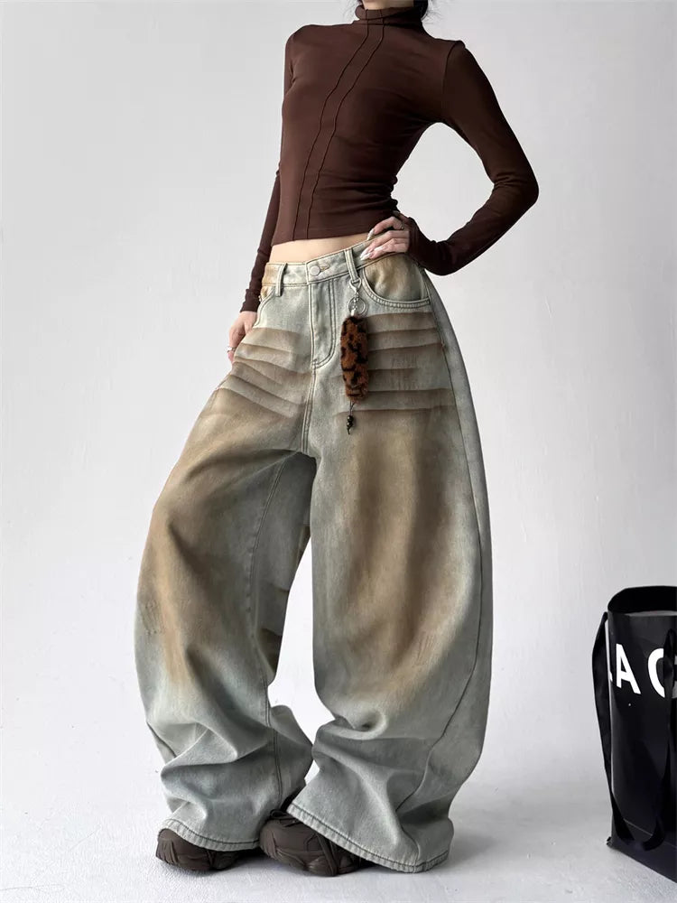 American Vintage Fleece-Lined Wide-Leg Denim Pants for Women