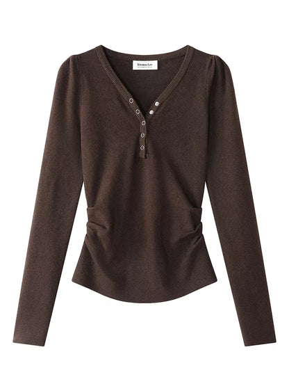 Dark Gray Sweet-Chic V-Neck Slim Knit Top for Women