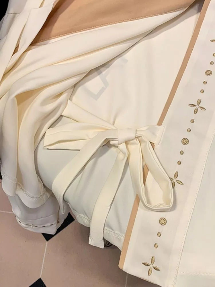 Women's Elegant White Embroidered New Chinese Style Gold Floral V-Neck Blouse