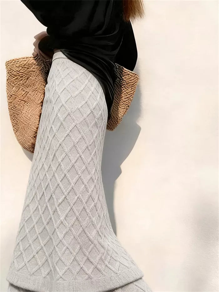 Women's Grey Knitted Tiered Cake Skirt