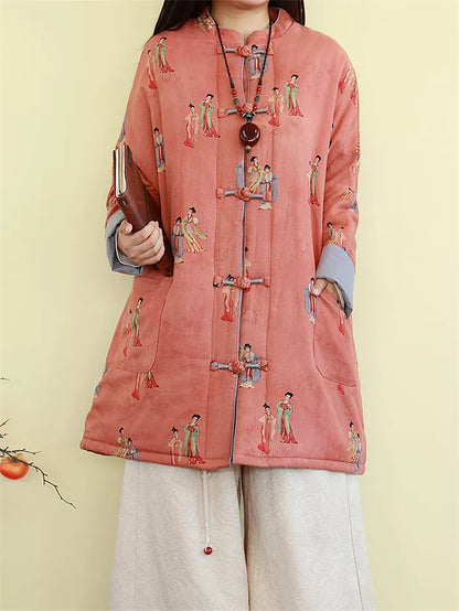 Women's Vintage Chinese Style Floral Padded Coat with Frog Buttons
