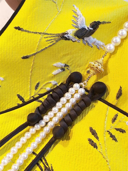 Gelbe Brokat-Jacquard-Weste im Vintage-Stil (chinesischer Stil) für Herbst/Winter mit Froschknöpfen