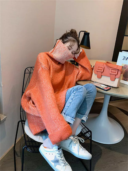 Suéter de punto de cuello alto extragrande de moda para mujer