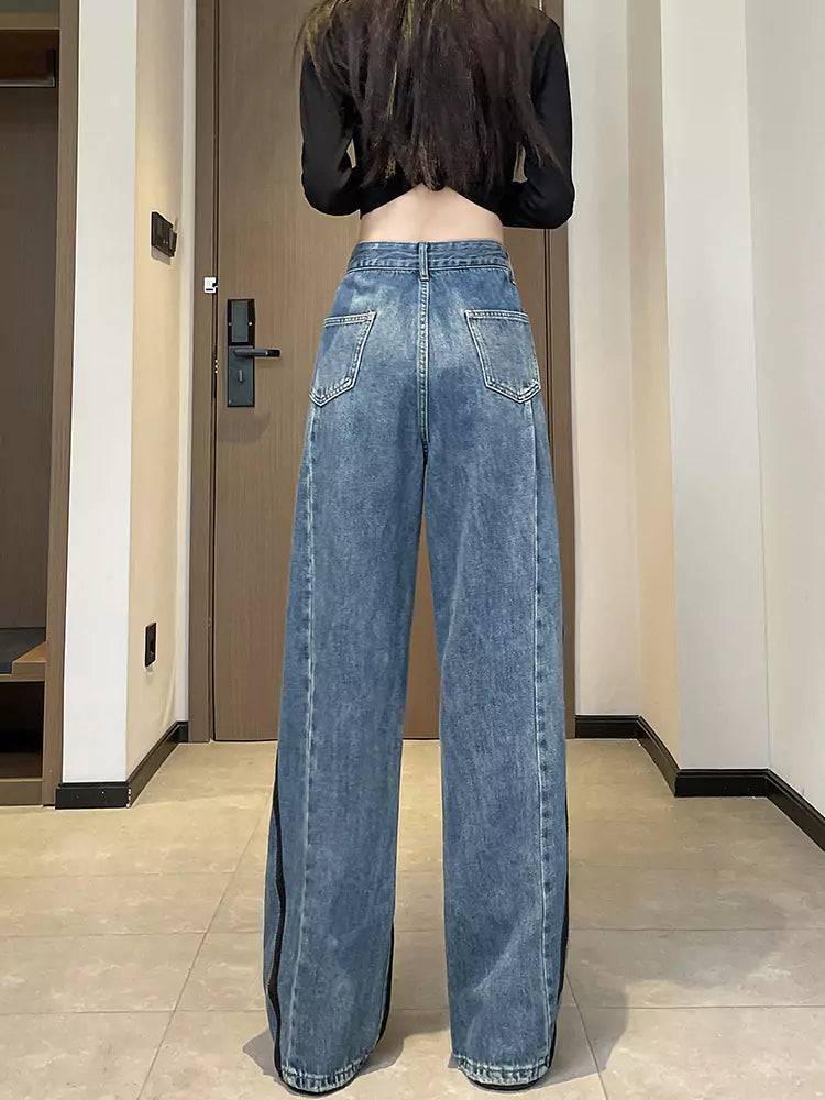 Vintage Distressed Straight-Leg High-Waist Jeans for Women