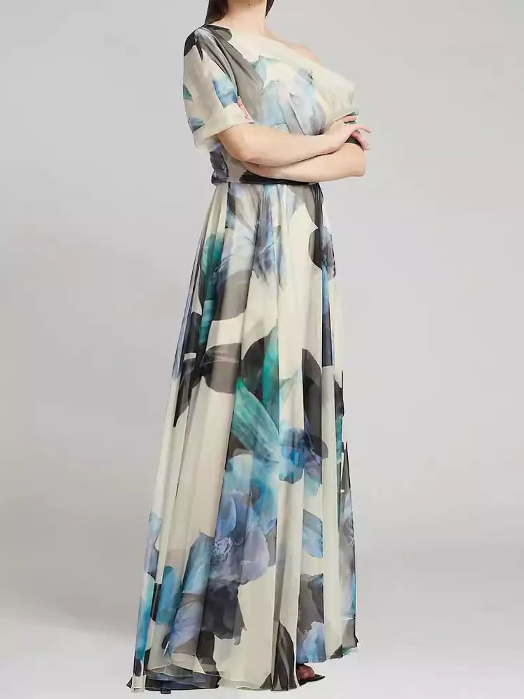 Bohemian Resort Style Printed Maxi Dress with Tie Details