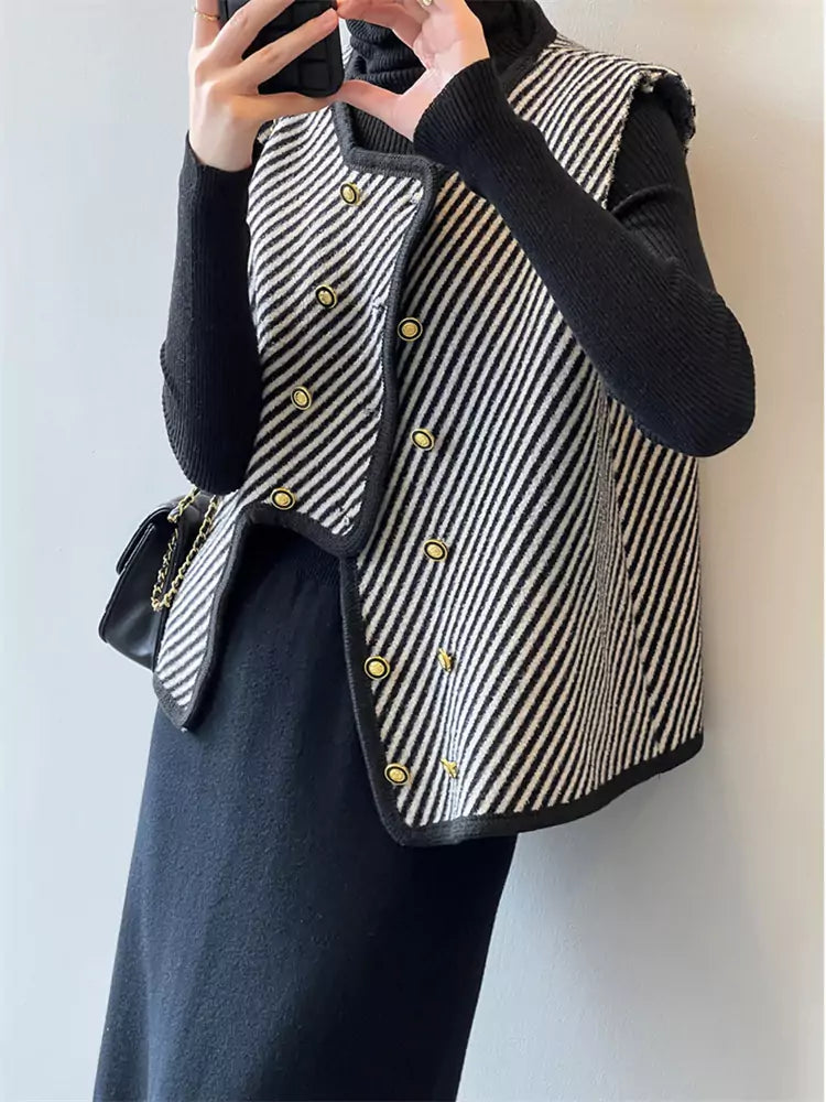 Spring Casual Chic Striped Knit Vest with Asymmetrical Hem