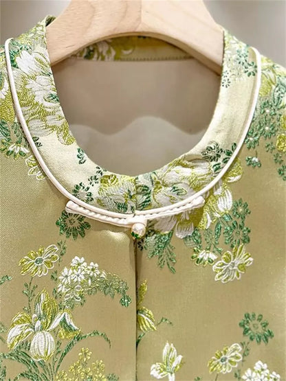 Luxury Jacquard Vest for Women – Vintage Chinese Style Waistcoat with Frog Buttons for Spring & Autumn