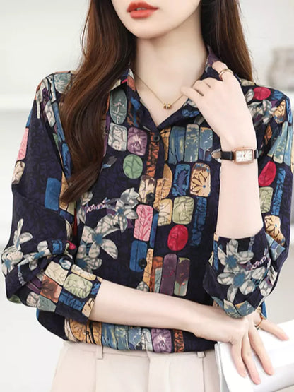 Modische, bedruckte Chiffonbluse in lockerer Passform für Damen mit figurschmeichelndem, lässigem Stil