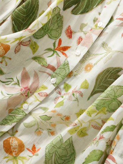 Leichte Sommerbluse aus Ramie in Übergröße mit Blumenmuster, Rundhalsausschnitt und halblangen Ärmeln