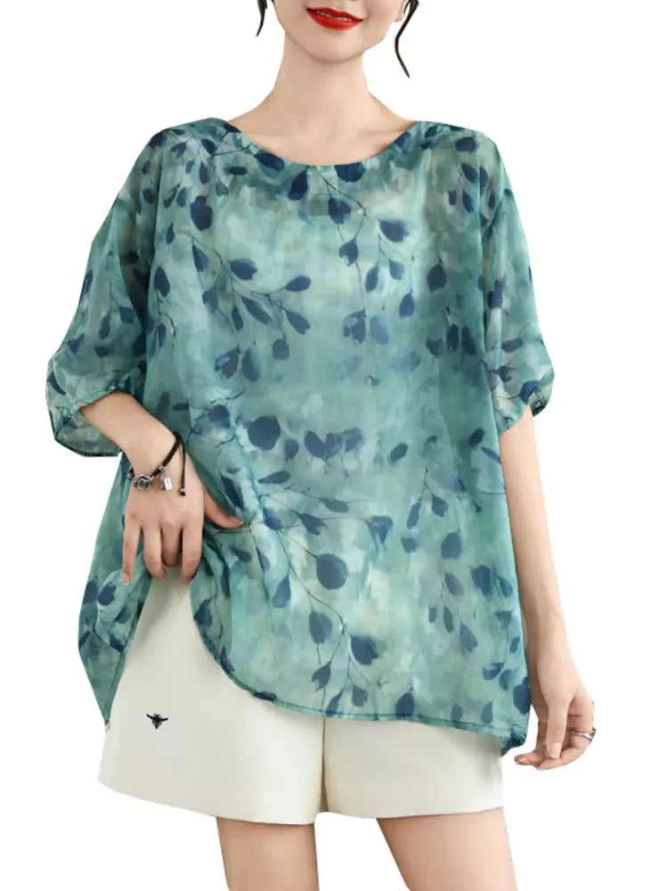 Summer Plus Size Floral Print Tie-Back Babydoll Top for Women