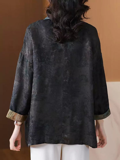 Stylish Spring Autumn Floral Vintage Loose-Fit Jacket for Women