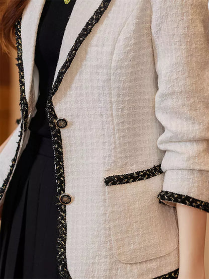 Eleganter schwarzer Tweedblazer für Damen, ideal für zierliche Frauen, Frühling/Herbst