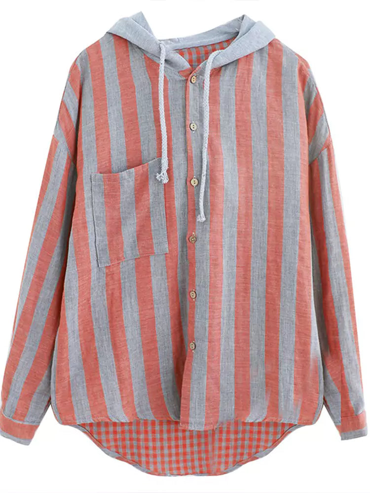 Locker geschnittener, gestreifter Baumwoll-Kapuzenpullover für Damen