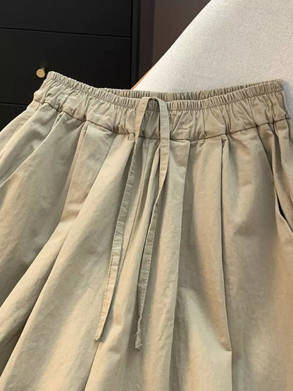 Mori Style Vintage Cotton Ruffle Hem Wide-Leg Cropped Pants for Women