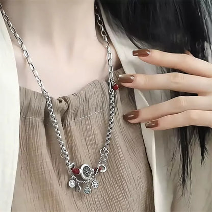 Neue Halskette im chinesischen Stil aus tibetischem Silber mit Anhänger „Frieden &amp; Freude“