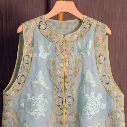 Damen-Frühlingsweste im chinesischen Stil, bestickt mit Jacquardmuster und Retro-Knoten