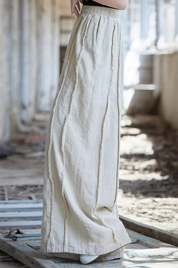 Vintage-Hose aus gewaschenem Ramie mit weitem Bein für Damen
