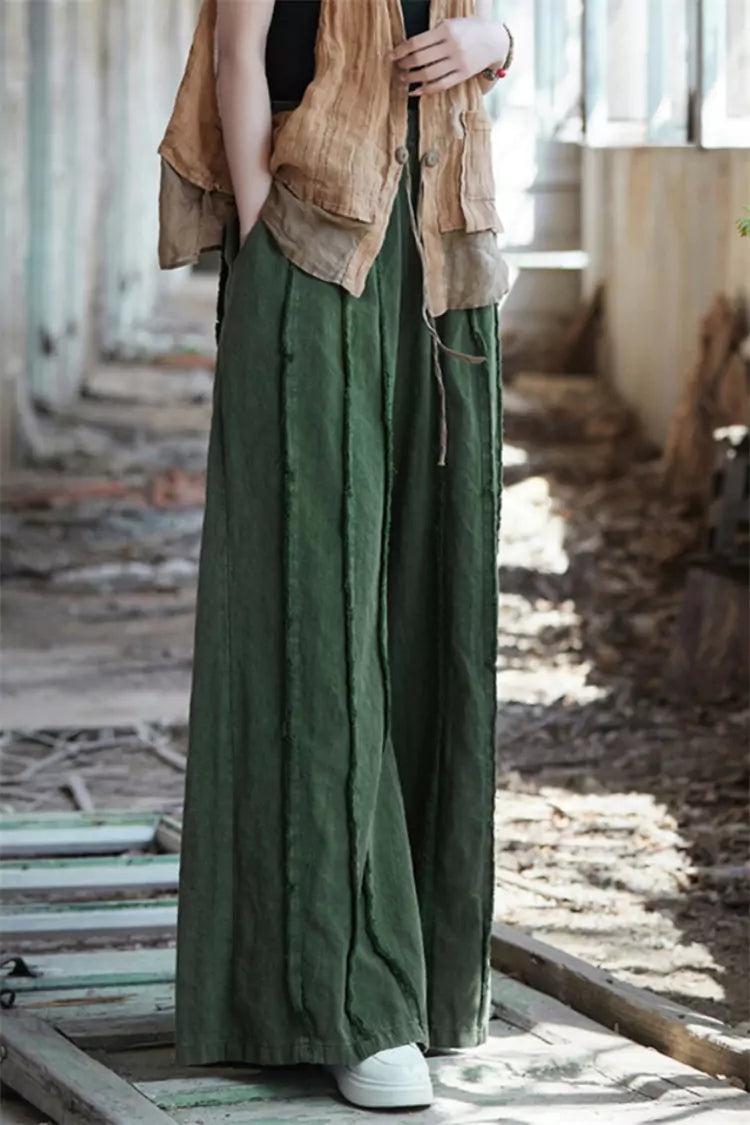 Vintage-Hose aus gewaschenem Ramie mit weitem Bein für Damen