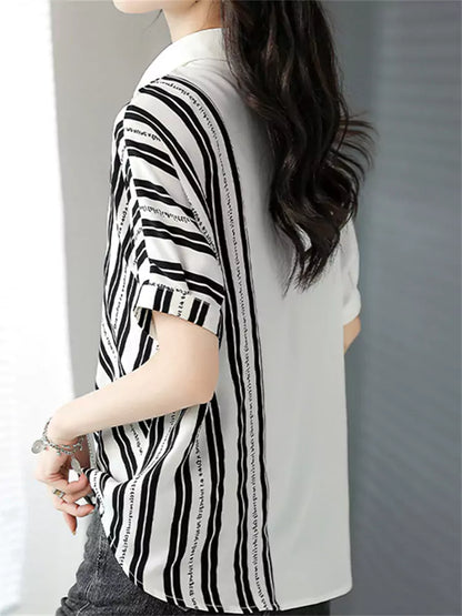 Trendiges, gestreiftes Kurzarm-Poloshirt mit Kragen für Damen