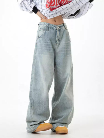 Vaqueros cargo de pierna ancha y corte holgado estilo vintage americano para mujer