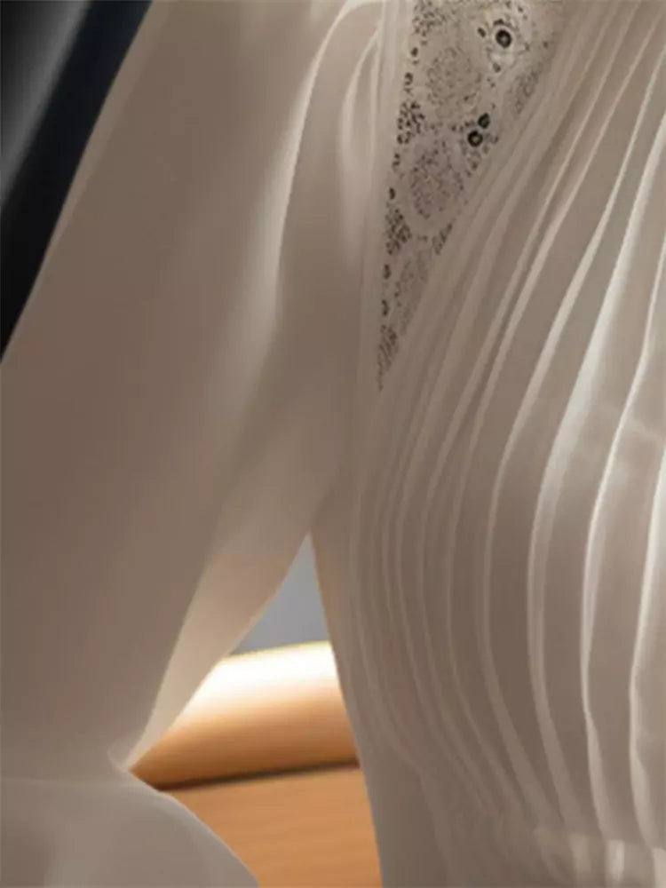 Elegant White Puff Sleeve Blouse for Women – High Neck Chic Top with Sophisticated Style