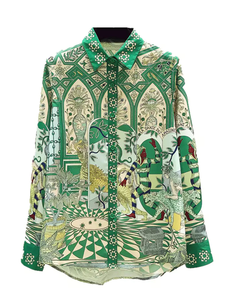 High-End Chiffon Blouse with Retro Print