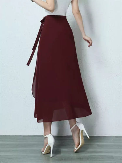 Wickelrock aus Chiffon mit hohem Bund, figurformend, Midi-Rock