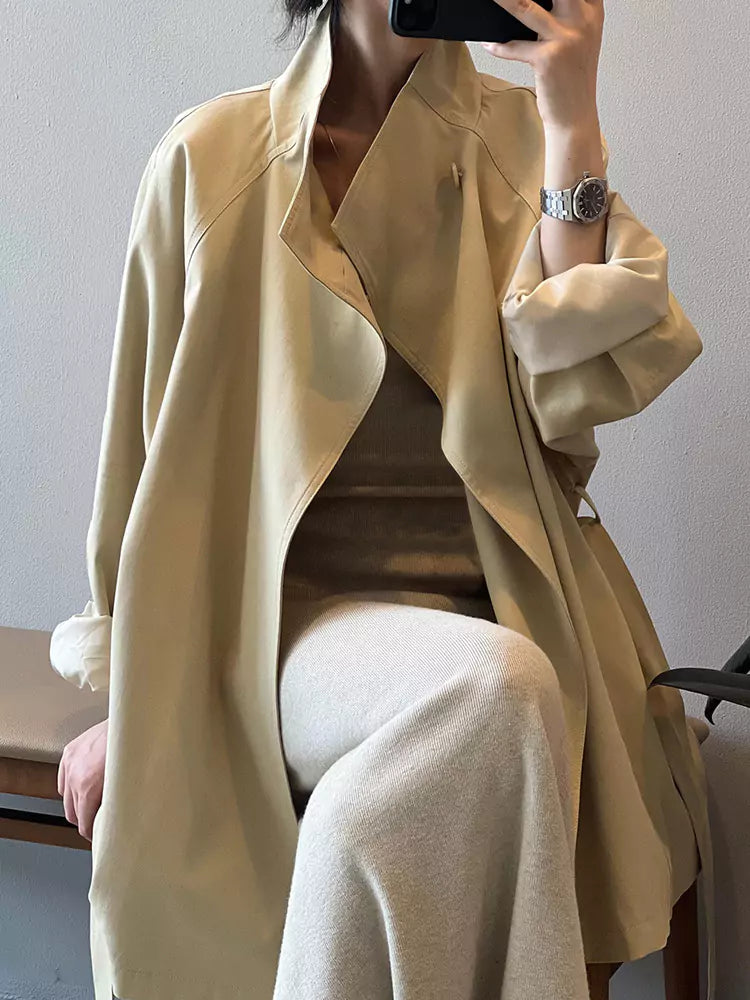 Vintage British Style Stand Collar Trench Coat for Women