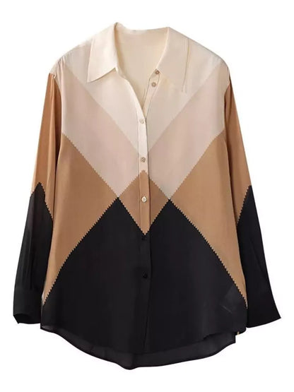 Stilvolles Langarmshirt mit Farbblock-Patchwork-Design für Damen