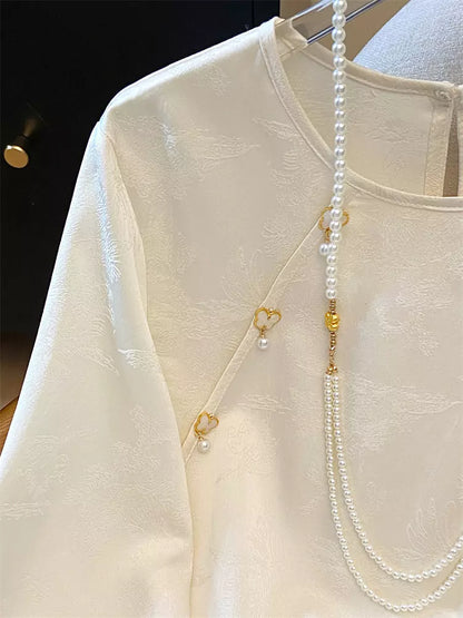 Luxuriöse, asymmetrische Wickelbluse aus Acetat-Jacquard-Satin für Damen