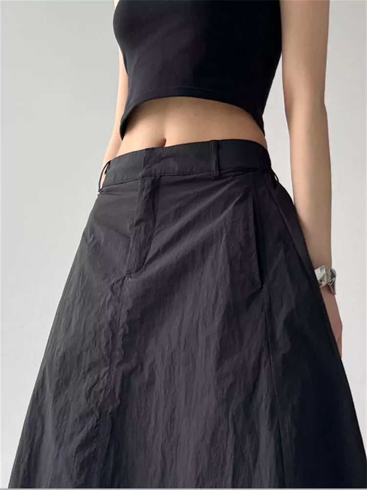 Falda larga estilo tubo de cintura alta con frunces laterales en gris estilo vintage americano para mujer