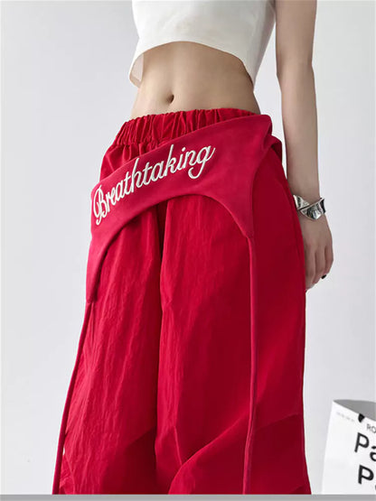 Pantalones anchos estilo jazz rojo vintage americano para mujer