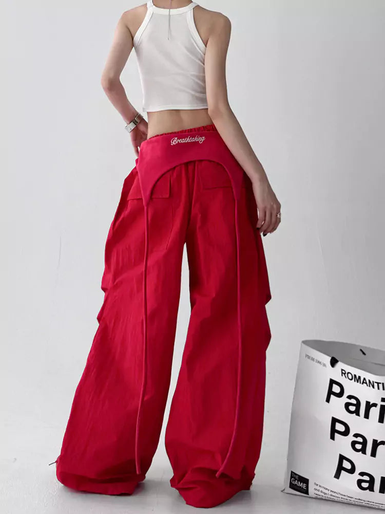 American Vintage Red Jazz Streetwear Wide-Leg Pants for Women