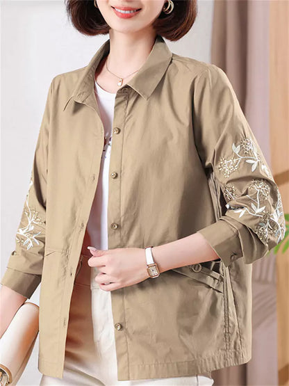 Schickes, besticktes Langarm-Freizeithemd für Damen in großen Größen