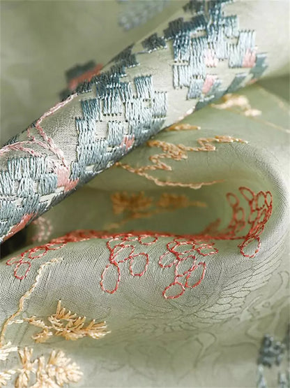 Grüne Vintage-Bluse aus Seide im chinesischen Stil mit diagonaler Knopfleiste und Stickerei für Damen