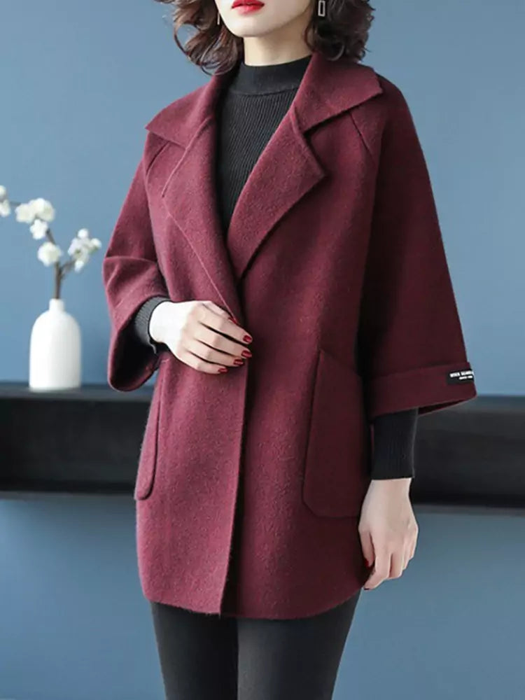 Plus Size Loose Knit Cardigan for Women with Notched Collar and 3/4 Sleeves