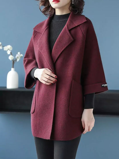 Cárdigan de punto holgado de talla grande para mujer con cuello con muescas y mangas 3/4