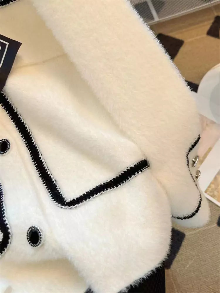 Cárdigan de punto de lana de visón sintético blanco de moda para mujer con detalle de lazo