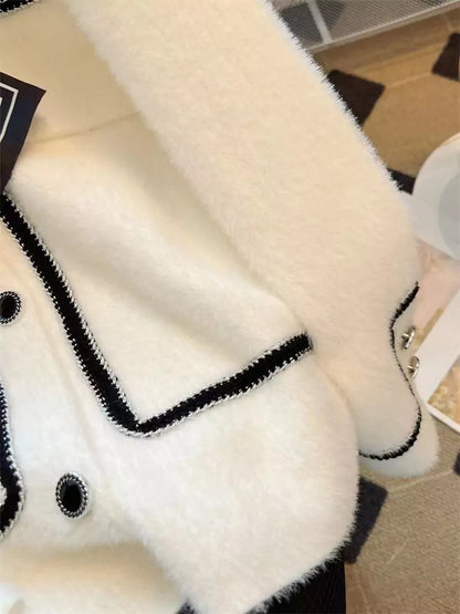 Cárdigan de punto de lana de visón sintético blanco de moda para mujer con detalle de lazo