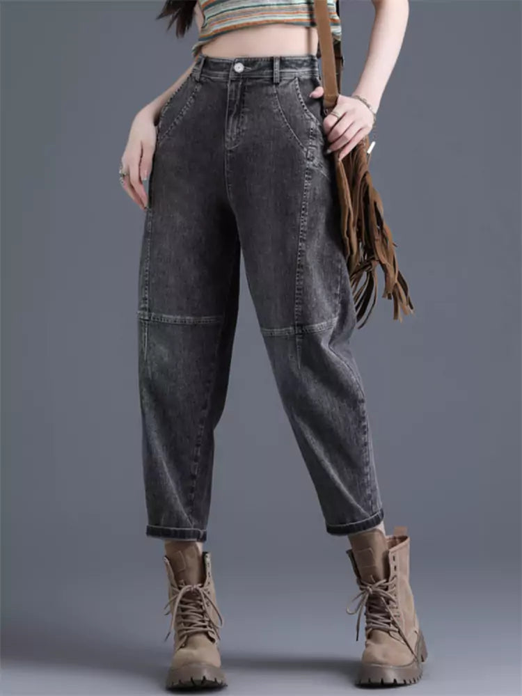 Vaqueros grises ajustados y recortados para mujer