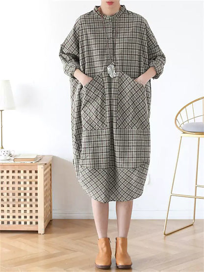 Vintage-Karokleid in lockerer Passform mit Taschen für Damen
