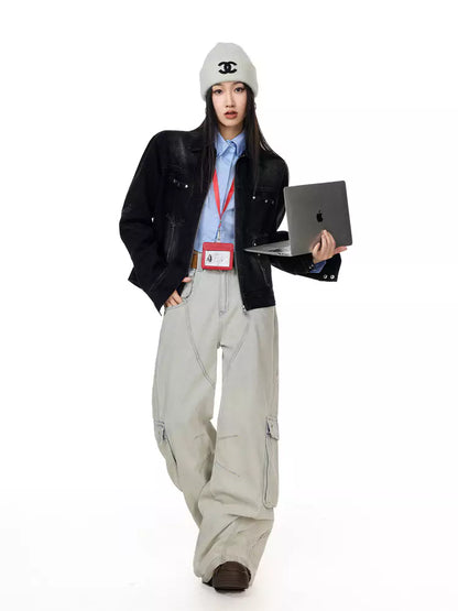 Vintage-Jeansjacke mit Nieten für Damen