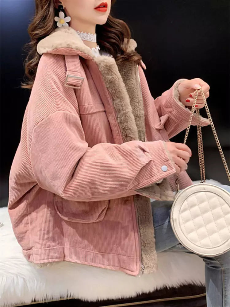 Faux Shearling Corduroy Work Jacket for Women