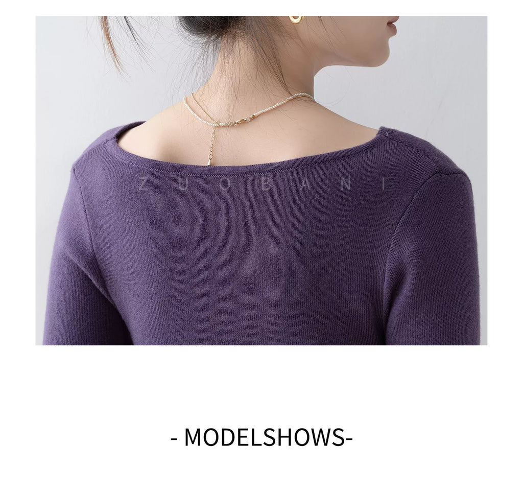 Purple Floral Ruffled Asymmetric Neck Knit Top for Women