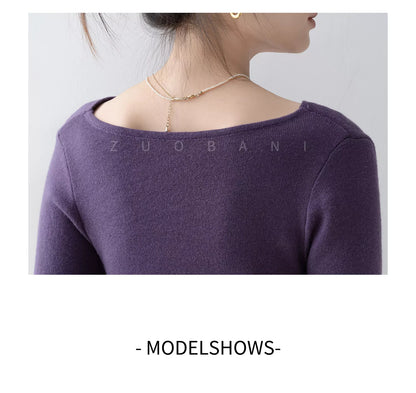 Lila, geblümtes Stricktop mit asymmetrischem Rüschenausschnitt für Damen