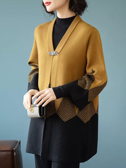 Cárdigan de punto holgado con bloques de color amarillo para mujer